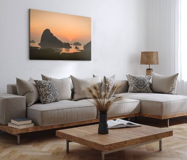 Paul Sinus Art 120x80cm Wandbild auf Leinwand Phang-Nga Thailand Sonnenuntergang Inseln Abendrot Meer Sonderangebote