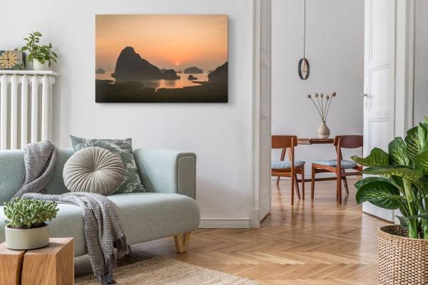 Paul Sinus Art 120x80cm Wandbild auf Leinwand Phang-Nga Thailand Sonnenuntergang Inseln Abendrot Meer Sonderangebote