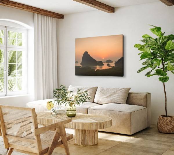 Paul Sinus Art 120x80cm Wandbild auf Leinwand Phang-Nga Thailand Sonnenuntergang Inseln Abendrot Meer Sonderangebote