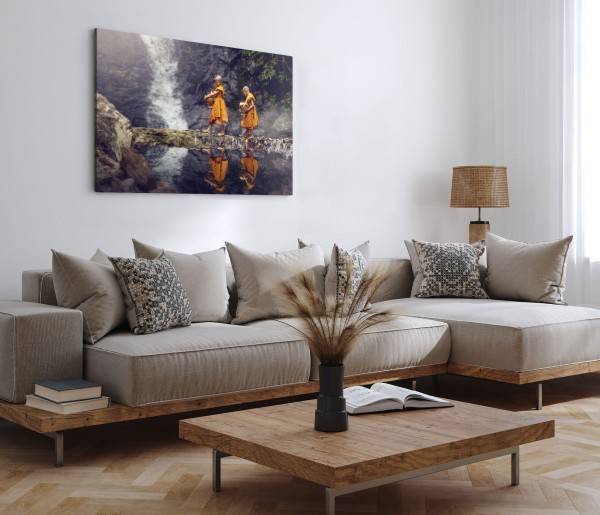 Paul Sinus Art 120x80cm Wandbild auf Leinwand Thailand zwei kleine Mönche Dschungel Wasserfall Natur Letzte 3 Tage