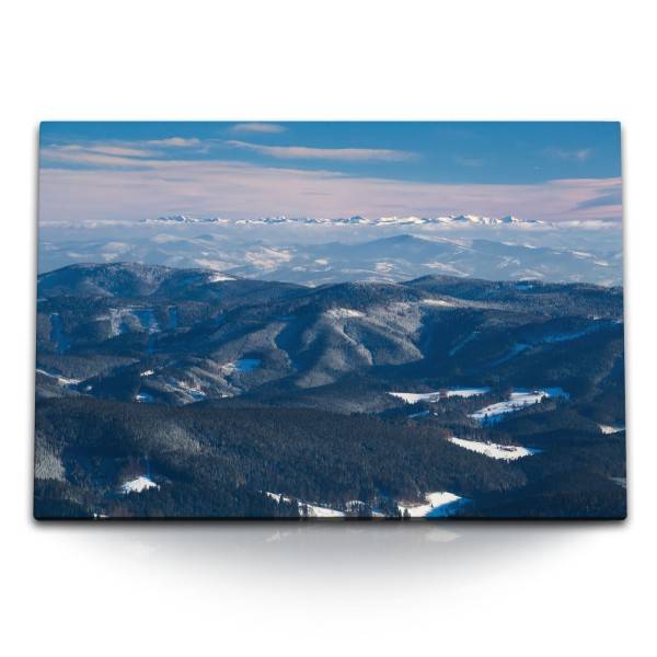 Paul Sinus Art 120x80cm Wandbild auf Leinwand Berge Gebirge Horizont Berglandschaft Sonnenuntergang