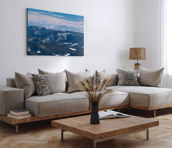Paul Sinus Art 120x80cm Wandbild auf Leinwand Berge Gebirge Horizont Berglandschaft Sonnenuntergang Neueste Stile