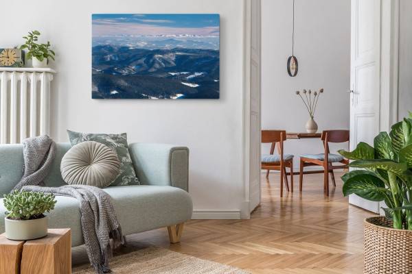 Paul Sinus Art 120x80cm Wandbild auf Leinwand Berge Gebirge Horizont Berglandschaft Sonnenuntergang Neueste Stile