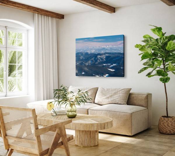 Paul Sinus Art 120x80cm Wandbild auf Leinwand Berge Gebirge Horizont Berglandschaft Sonnenuntergang Neueste Stile