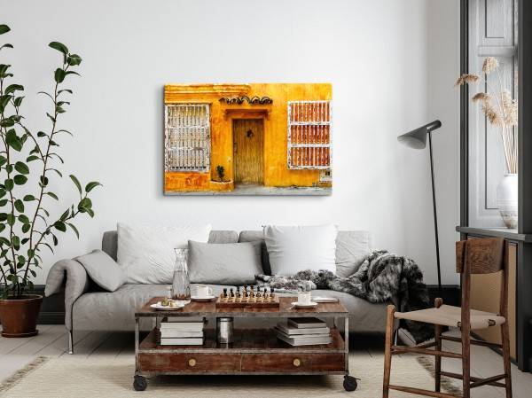 Paul Sinus Art 120x80cm Wandbild auf Leinwand Altes Stadthaus Kuba Orange Vintage Holztür Letzte 2 Tage