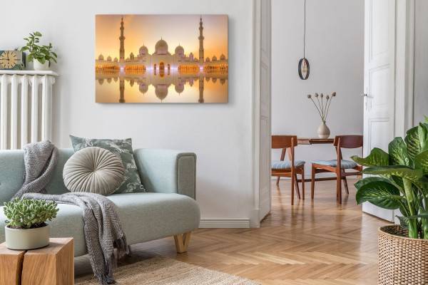 Paul Sinus Art 120x80cm Wandbild auf Leinwand Scheich Zayid Moschee Abu Dhabi Abendrot Sonnenuntergang Letzter Tag