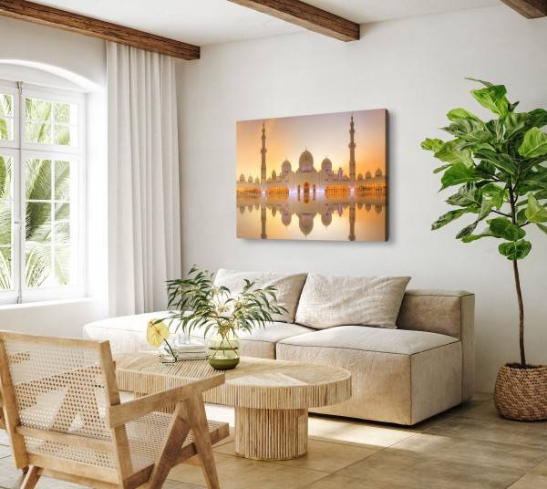 Paul Sinus Art 120x80cm Wandbild auf Leinwand Scheich Zayid Moschee Abu Dhabi Abendrot Sonnenuntergang Letzter Tag