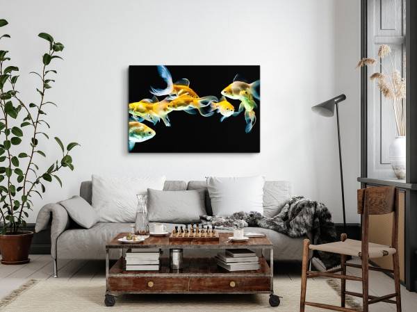Paul Sinus Art 120x80cm Wandbild auf Leinwand Goldfische Aquarienfische schwarzer Hintergrund Bis zu 50% Rabatt