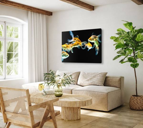 Paul Sinus Art 120x80cm Wandbild auf Leinwand Goldfische Aquarienfische schwarzer Hintergrund Bis zu 50% Rabatt