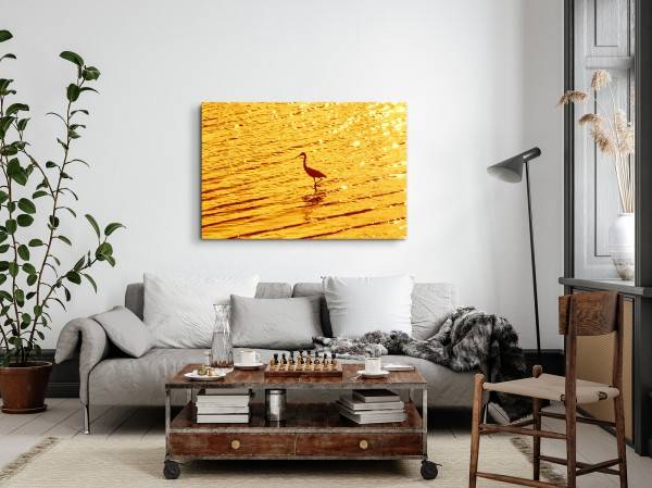 Paul Sinus Art 120x80cm Wandbild auf Leinwand Kranich im Wasser Sonnenuntergang Abendrot Tierfotografie Bis zu 65% Rabatt
