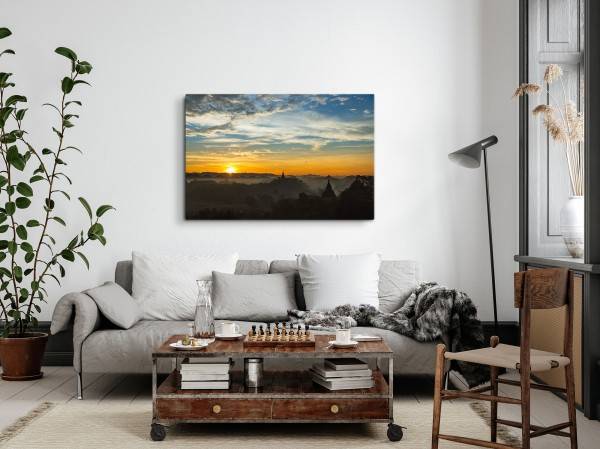 Paul Sinus Art 120x80cm Wandbild auf Leinwand Sonnenuntergang roter Horizont Asien Tempelanlage Sonderangebot der Fabrik