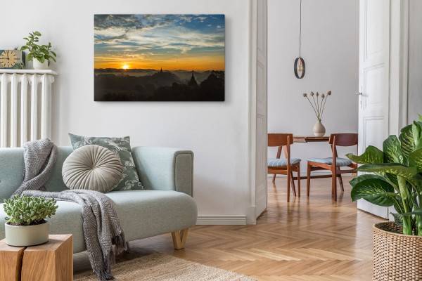 Paul Sinus Art 120x80cm Wandbild auf Leinwand Sonnenuntergang roter Horizont Asien Tempelanlage Sonderangebot der Fabrik