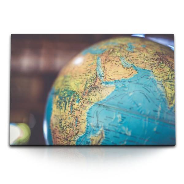 Paul Sinus Art 120x80cm Wandbild auf Leinwand Globus Erde Karte Blau Planet Weltkugel