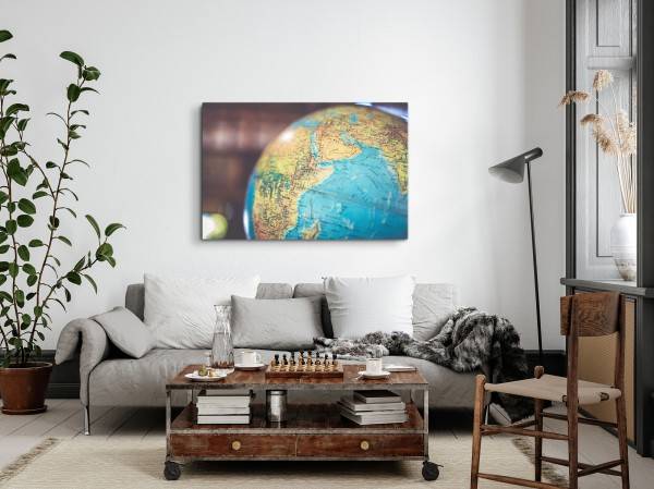 Paul Sinus Art 120x80cm Wandbild auf Leinwand Globus Erde Karte Blau Planet Weltkugel Vierteljährliche Förderung