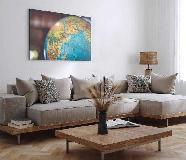 Paul Sinus Art 120x80cm Wandbild auf Leinwand Globus Erde Karte Blau Planet Weltkugel Vierteljährliche Förderung