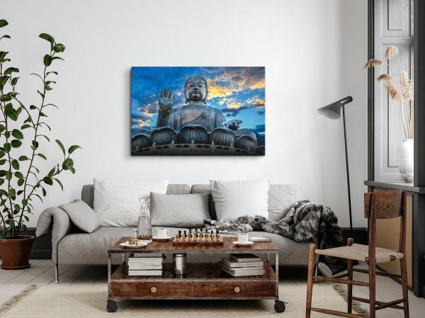 Paul Sinus Art 120x80cm Wandbild auf Leinwand Große Buddhastatue Hong Kong China Buddhismus Black Friday Preise