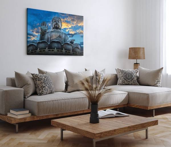 Paul Sinus Art 120x80cm Wandbild auf Leinwand Große Buddhastatue Hong Kong China Buddhismus Black Friday Preise
