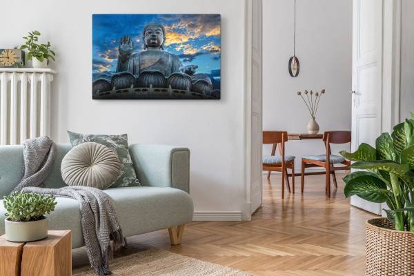 Paul Sinus Art 120x80cm Wandbild auf Leinwand Große Buddhastatue Hong Kong China Buddhismus Black Friday Preise