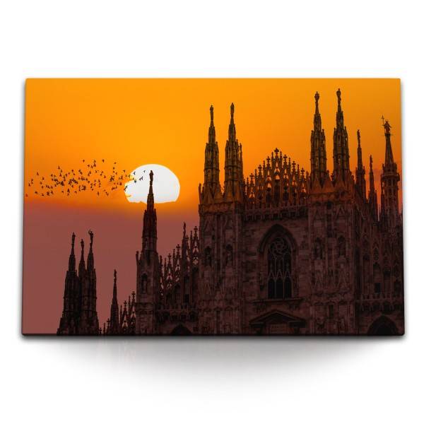 Paul Sinus Art 120x80cm Wandbild auf Leinwand Mailänder Dom Kathedrale Sonnenuntergang Roter Himmel