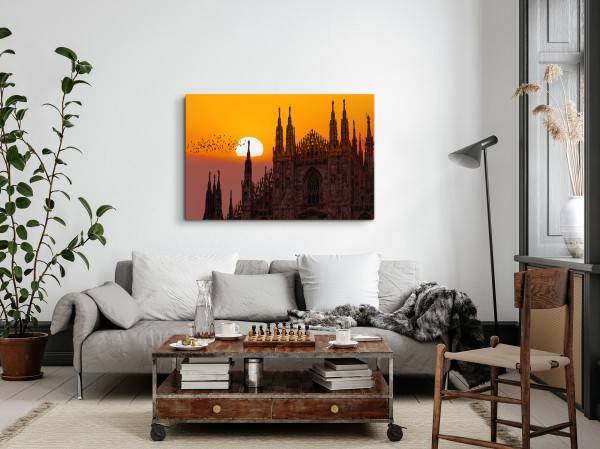 Paul Sinus Art 120x80cm Wandbild auf Leinwand Mailänder Dom Kathedrale Sonnenuntergang Roter Himmel Rabatte dieses Monats