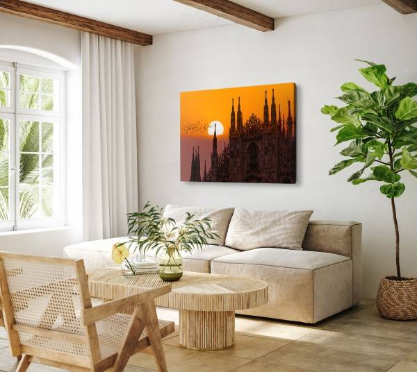 Paul Sinus Art 120x80cm Wandbild auf Leinwand Mailänder Dom Kathedrale Sonnenuntergang Roter Himmel Rabatte dieses Monats