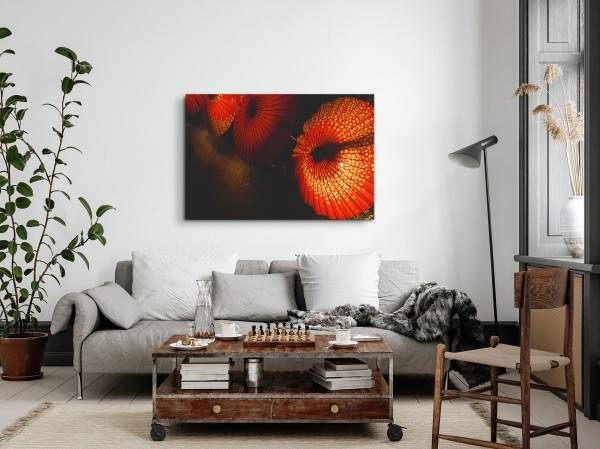 Paul Sinus Art 120x80cm Wandbild auf Leinwand Rote Papierschirme Asien Laternen Sonnenschirme Online