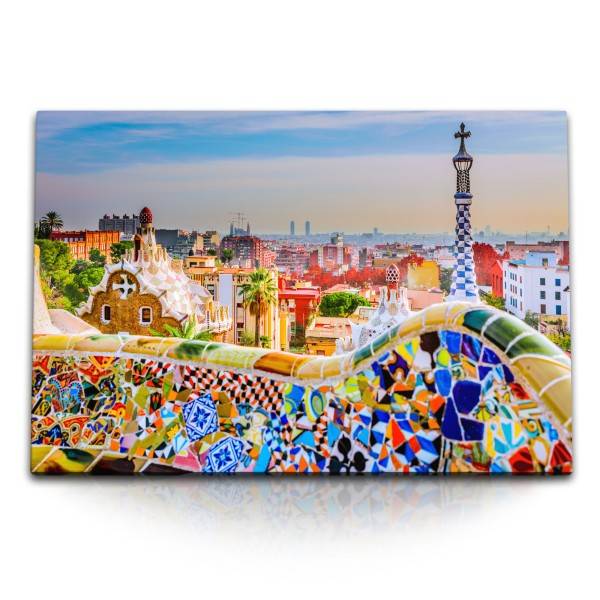 Paul Sinus Art 120x80cm Wandbild auf Leinwand Barcelona Spanien Hundertwasser Farbenfroh Bunt