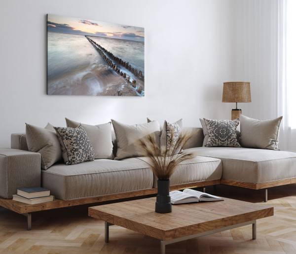 Paul Sinus Art 120x80cm Wandbild auf Leinwand Meer Strand Horizont alter Holzsteg Abenddämmerung Verkauf