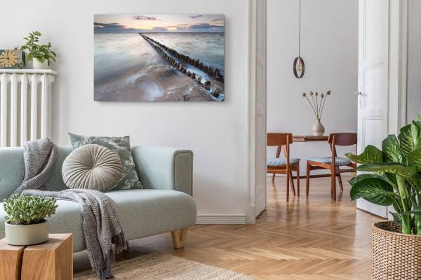 Paul Sinus Art 120x80cm Wandbild auf Leinwand Meer Strand Horizont alter Holzsteg Abenddämmerung Verkauf