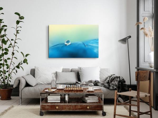 Paul Sinus Art 120x80cm Wandbild auf Leinwand Wassertropfen Makrofotografie Kunstvoll Abstrakt Blau Fabrik Onlineshop