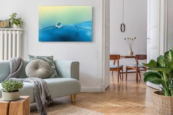 Paul Sinus Art 120x80cm Wandbild auf Leinwand Wassertropfen Makrofotografie Kunstvoll Abstrakt Blau Fabrik Onlineshop