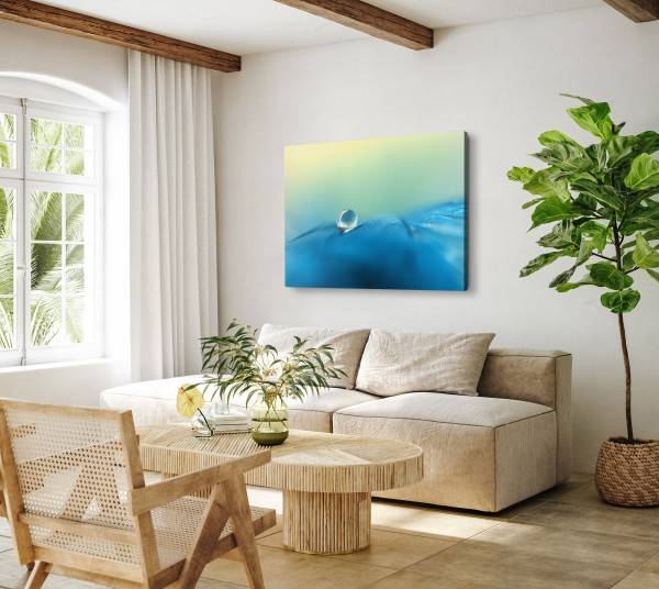 Paul Sinus Art 120x80cm Wandbild auf Leinwand Wassertropfen Makrofotografie Kunstvoll Abstrakt Blau Fabrik Onlineshop