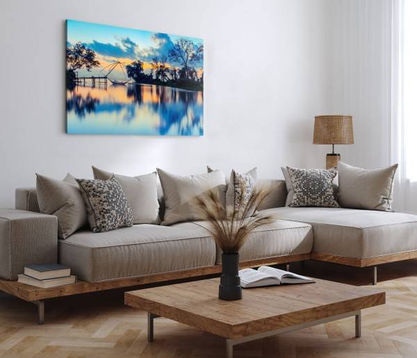 Paul Sinus Art 120x80cm Wandbild auf Leinwand Thailand Meer Blau Abendrot Fischernetz Sonnenuntergang Vatertagsangebot