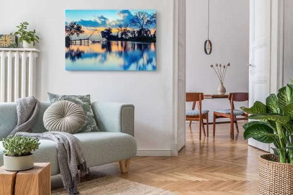 Paul Sinus Art 120x80cm Wandbild auf Leinwand Thailand Meer Blau Abendrot Fischernetz Sonnenuntergang Vatertagsangebot