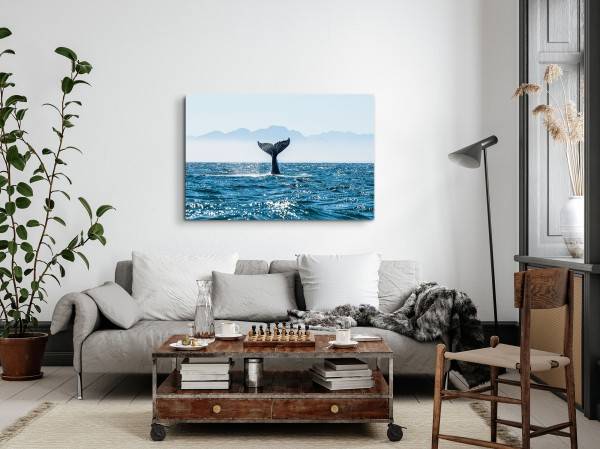 Paul Sinus Art 120x80cm Wandbild auf Leinwand Walflosse Wal Meer Ozean Blau Grauwal Lagerräumung