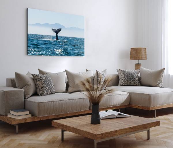 Paul Sinus Art 120x80cm Wandbild auf Leinwand Walflosse Wal Meer Ozean Blau Grauwal Lagerräumung