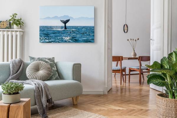 Paul Sinus Art 120x80cm Wandbild auf Leinwand Walflosse Wal Meer Ozean Blau Grauwal Lagerräumung