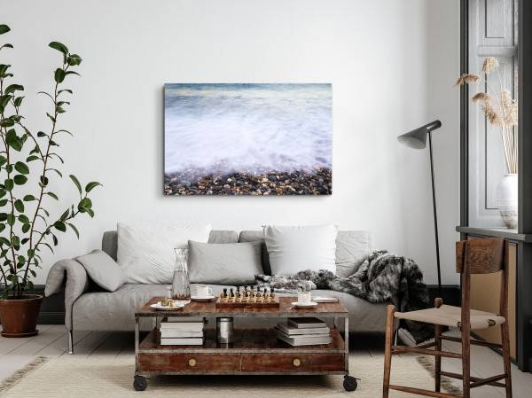 Paul Sinus Art 120x80cm Wandbild auf Leinwand Strand runde Steine Wellen Meer Ozean Top Angebot