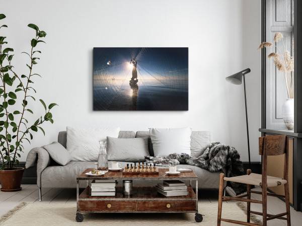 Paul Sinus Art 120x80cm Wandbild auf Leinwand Fischer Fischernetz Thailand Meer Horizont Sonnenuntergang Online Outlet