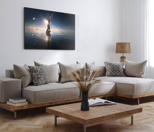 Paul Sinus Art 120x80cm Wandbild auf Leinwand Fischer Fischernetz Thailand Meer Horizont Sonnenuntergang Online Outlet