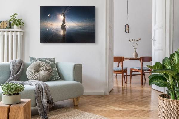 Paul Sinus Art 120x80cm Wandbild auf Leinwand Fischer Fischernetz Thailand Meer Horizont Sonnenuntergang Online Outlet
