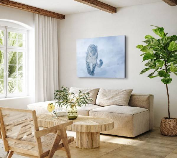 Paul Sinus Art 120x80cm Wandbild auf Leinwand Schneeleopard Raubkatze Schnee Winter Wildnis Blitzangebot