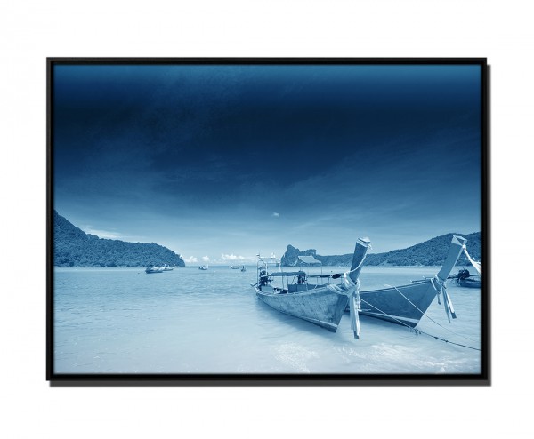 Paul Sinus Art 105x75cm Leinwandbild Petrol Strand mit 2 Booten VIP-Rabatte