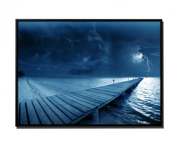 Paul Sinus Art 105x75cm Leinwandbild Petrol Sturm und Blitz am Strand