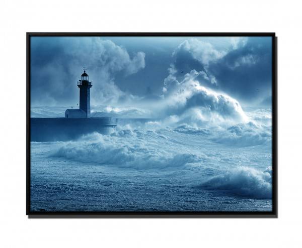 Paul Sinus Art 105x75cm Leinwandbild Petrol Leuchtturm im Sturm Portugal