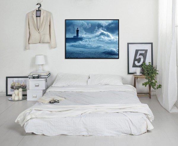 Paul Sinus Art 105x75cm Leinwandbild Petrol Leuchtturm im Sturm Portugal Kostenlose Rückgabe