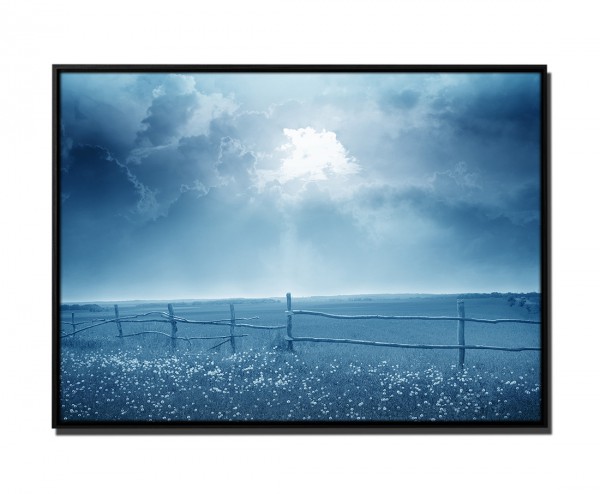 Paul Sinus Art 105x75cm Leinwandbild Petrol Sonnenuntergang Blumenwiese im Sommer
