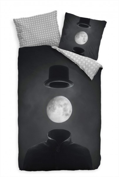 Paul Sinus Art Abstrakt Mann Hut Mond Schwarz Bettwäsche Set 135x200 cm + 80x80cm Atmungsaktiv