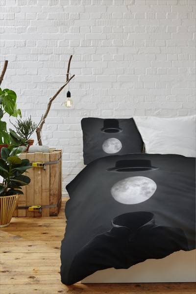 Paul Sinus Art Abstrakt Mann Hut Mond Schwarz Bettwäsche Set 135x200 cm + 80x80cm Atmungsaktiv Bis zu 60% Rabatt
