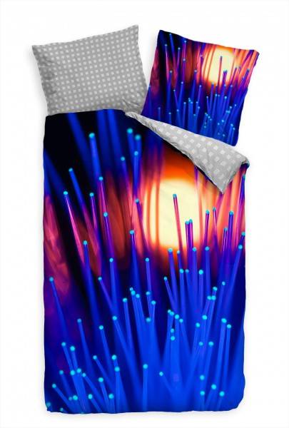 Paul Sinus Art Glasfaser Kabel Makro Blau Rot Bettwäsche Set 135x200 cm + 80x80cm Atmungsaktiv